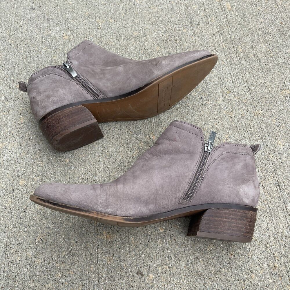 Franco Sarto Laslo Ankle Bootie Womens Size 8M Gray Leather Heeled Almond Toe‎